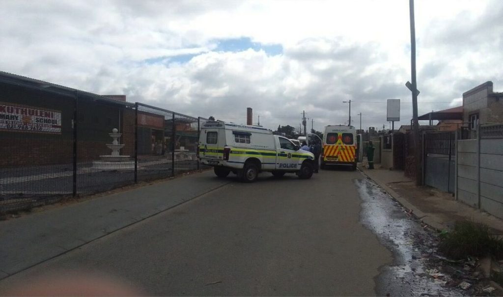 Police and emergency services on the scene at Khayamandi Primary where deputy principal Mlamli Matshingana was fatally shot last week.