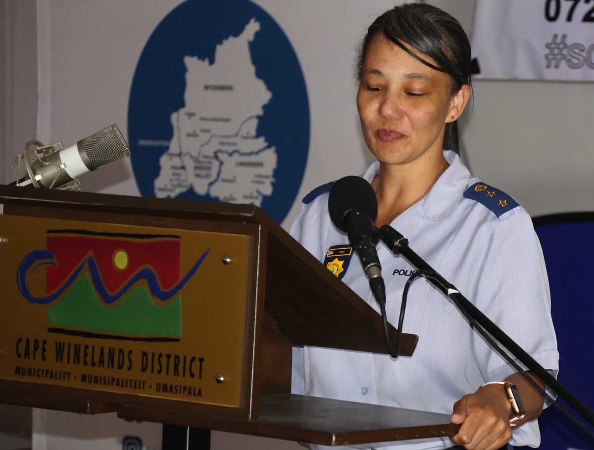 A representative of the South African Police Service addressing those attending the event.