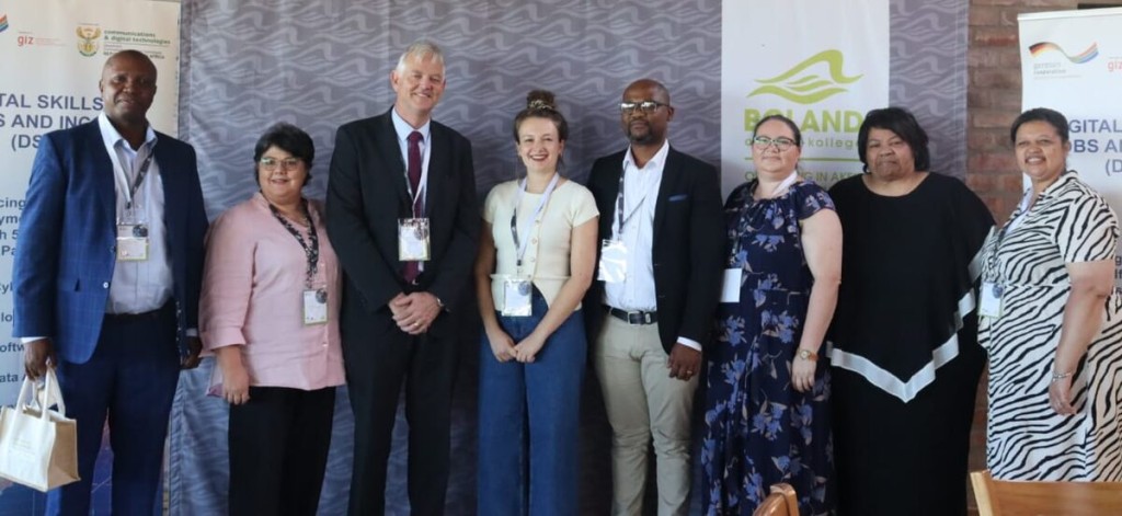 At the Digital Economy Employer Breakfast (from left) are Siyabulela Vikilahle (acting Caledon campus manager), Anneline Taljaard (psychometrist), Boland College principal Charles Goodwin, Alexandra Militz (GIZ representative), Lisema Matsietsi (GIZ ZA representative), Minette Kilian (assistant director of marketing and corporate communications), Wendy Adams (deputy principal of registration services) and Romenia Baxter (assistant director of student support and development services).