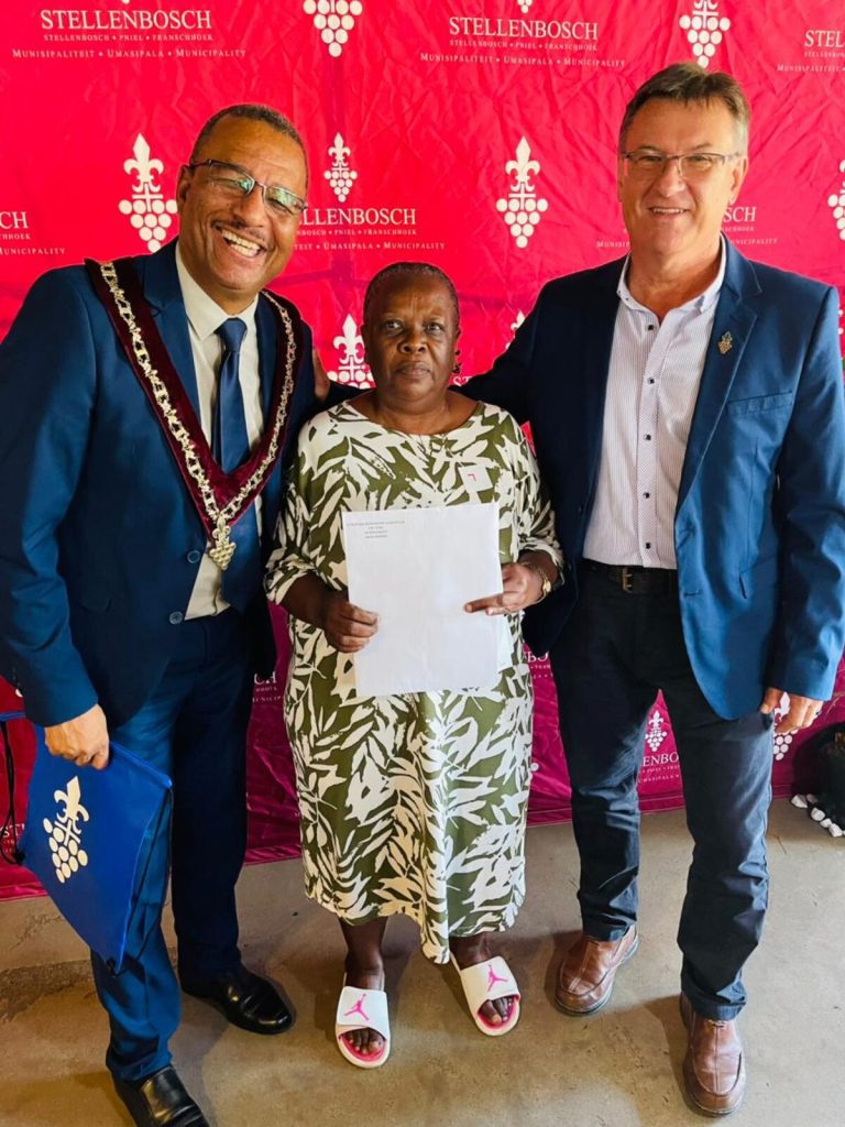 Title deed handover to 63 residents of Khayamandi by Stellenbosch Municipality at Amazink.