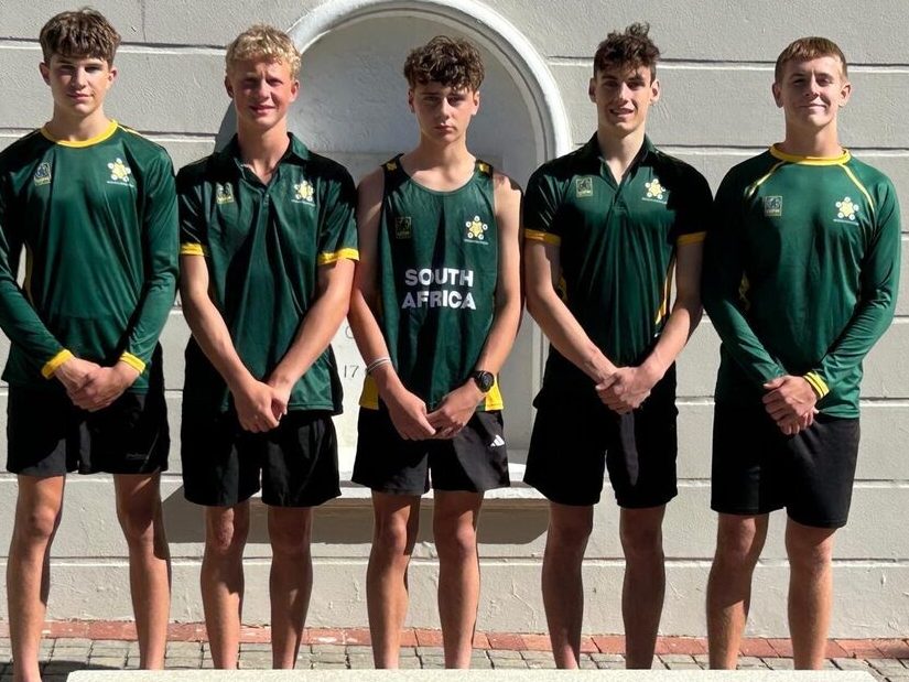 The PRG contingent that will be in action at the UIPM Biathle, Triathle and Laser Run World Championships in Mossel Bay (from left) are Christiaan de Waard, Hunter Krynauw, Jacques Pienaar, Alexander Southwood and Ruhann Slabber.