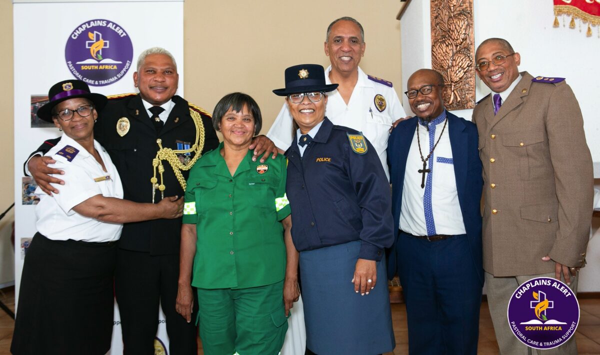 Chaplain Karen Philander, Heinrich Louw (Cape Winelands Fire & Rescue Training Academy); Past Jenny Willemse; WO Zenobia Siedeman; Chaplain Daniel Solomons (Chaplains Alert South Africa); Rev Martin Williams ( Volkskerk Afrika) and Chaplain Eben Mouries (Departement of Correctional Services).