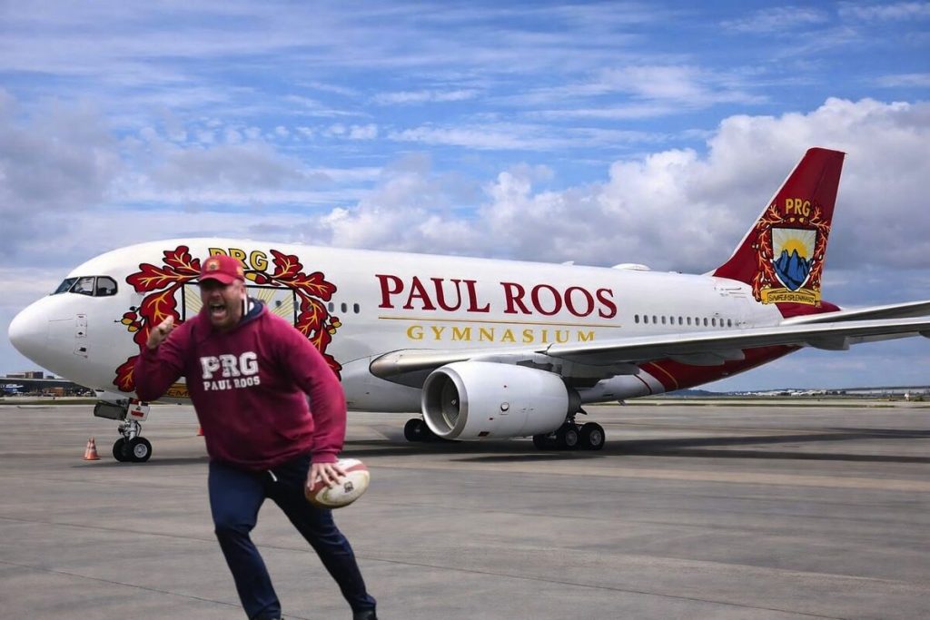 The AI-generated image shared on social media, depicted a Paul Roos Gymnasium branded airplane. Photo: Facebook