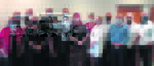 Business leaders stand together