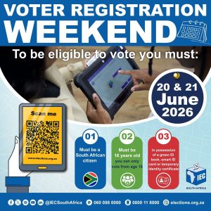 Voter registration for the 2026 local-government elections is set to take place on 20 and 21 June