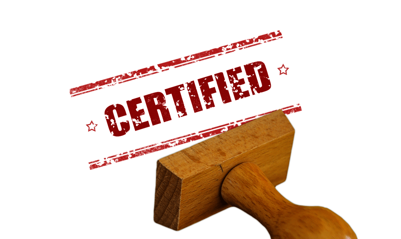 A rubber stamp with the words certified.