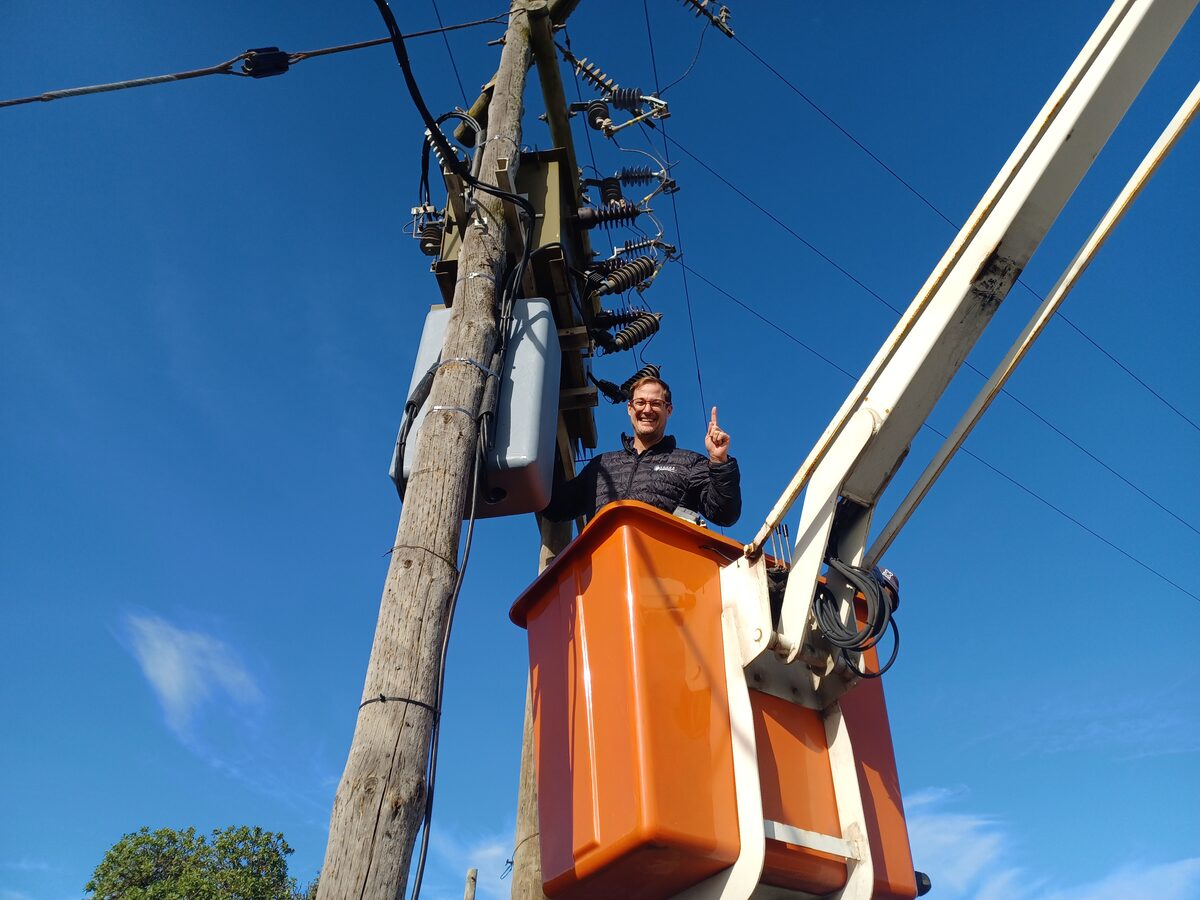Kouga Executive Mayor Hattingh Bornman on a crane.