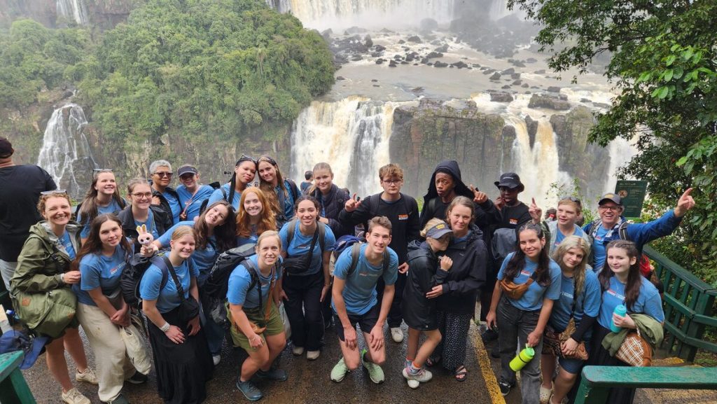 A group of learners at the Iguazu Waterfalls in Brazil.