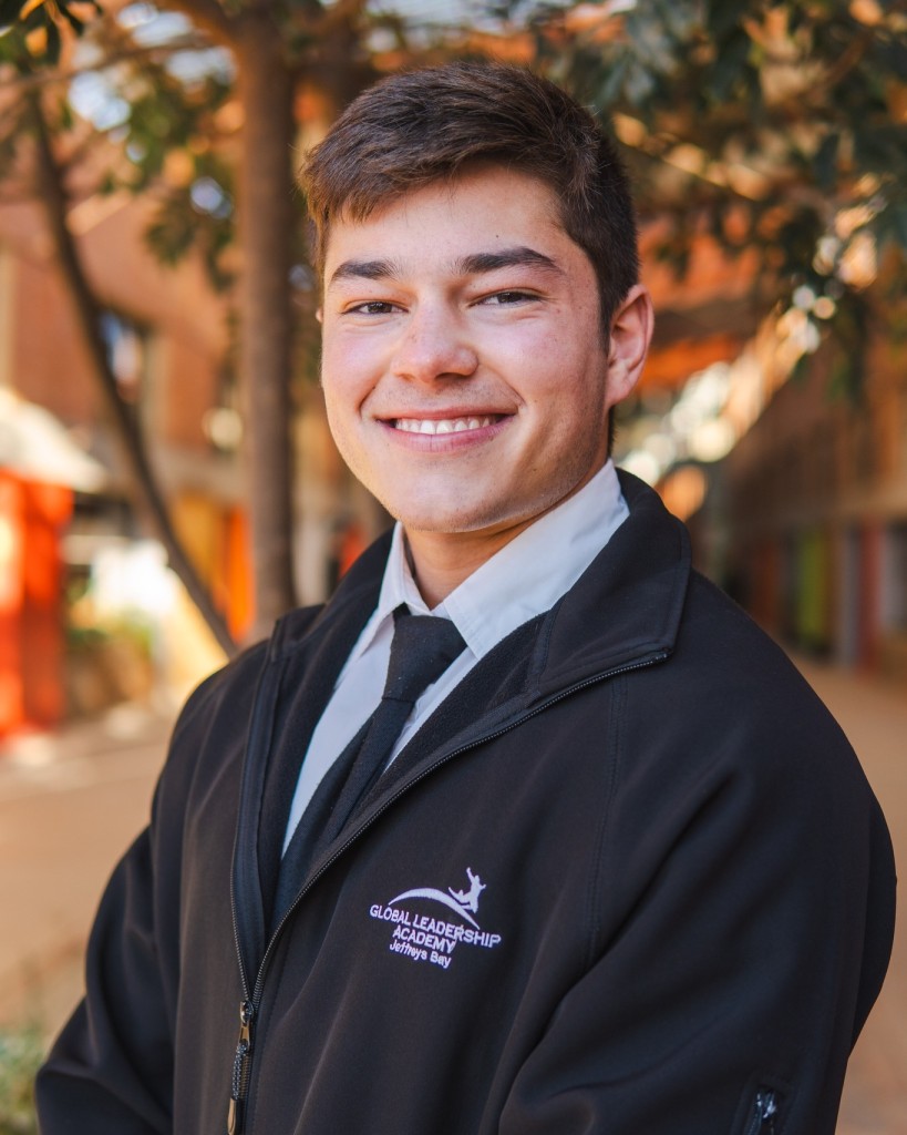 Kaiser Bester wearing school uniform.