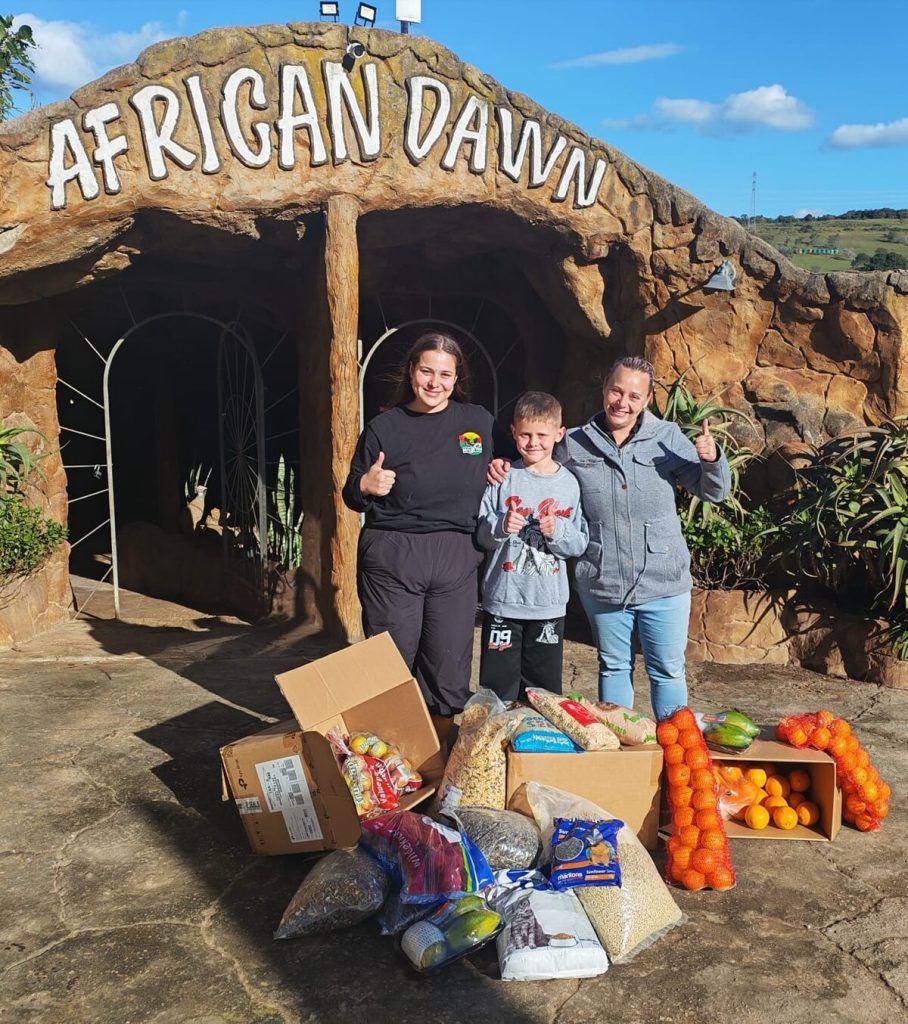 Grade 5 learner Caleb Vlok with donations collected for African Dawn Bird and Wildlife Sanctuary.