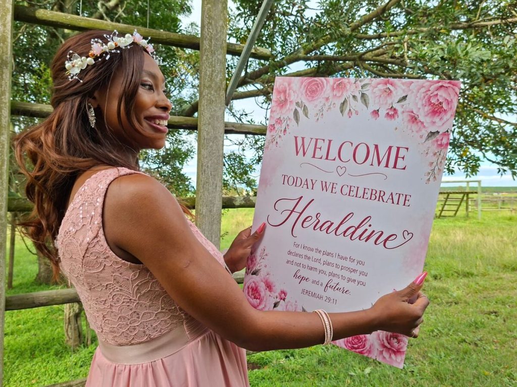Heraldine Fisse celebrates completing matric at Kareedouw Online farewell.