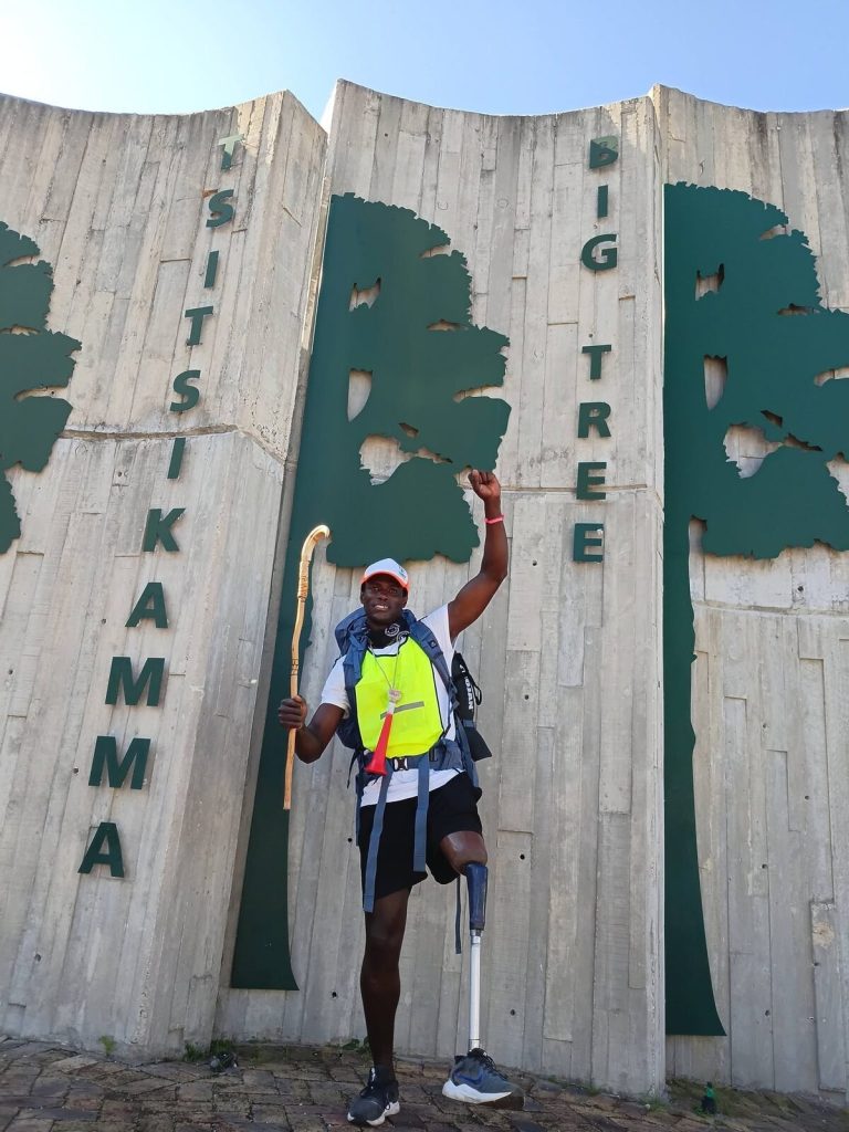 Mqondisi Ntshangase walks through Kouga on his 5,000km One Leg Walk disability awareness campaign.