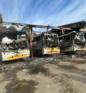 Five AB350 buses burned to ashes in two days