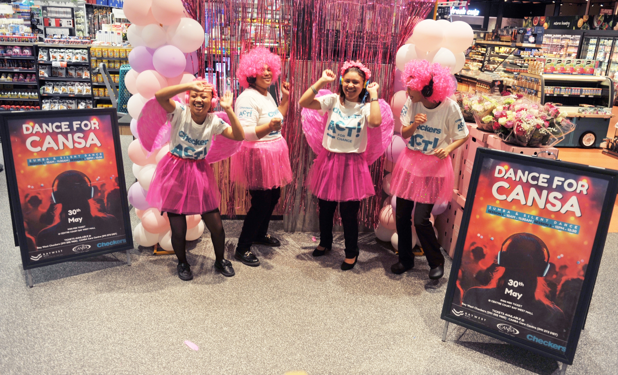 Pictured are staff participating in the Checkers' stores Dance for CANSA.