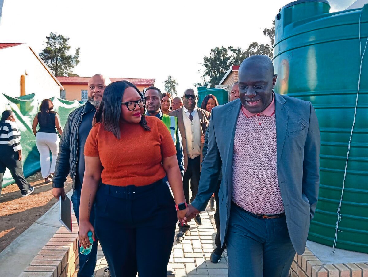 Basic Education Minister Siviwe Gwarube and ECDoE MEC Fundile Gade during the school infrastructure and sanitation oversight visit at the Dimbaza Primary School.
