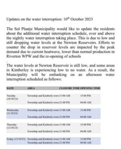 Kimberley: ‘Doen nóg waterherstelwerk nou’