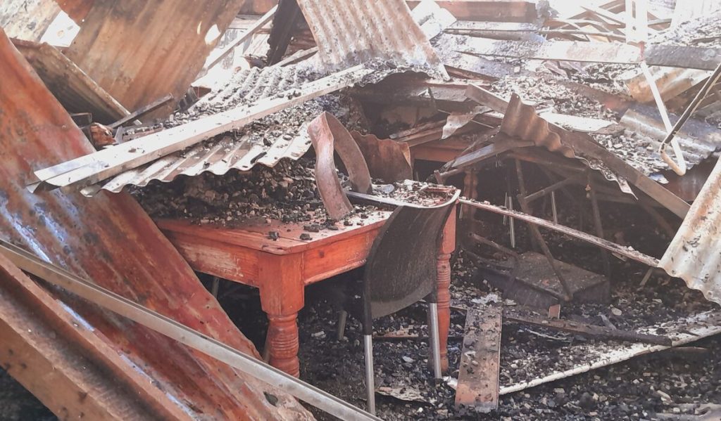 Damaged boarding house