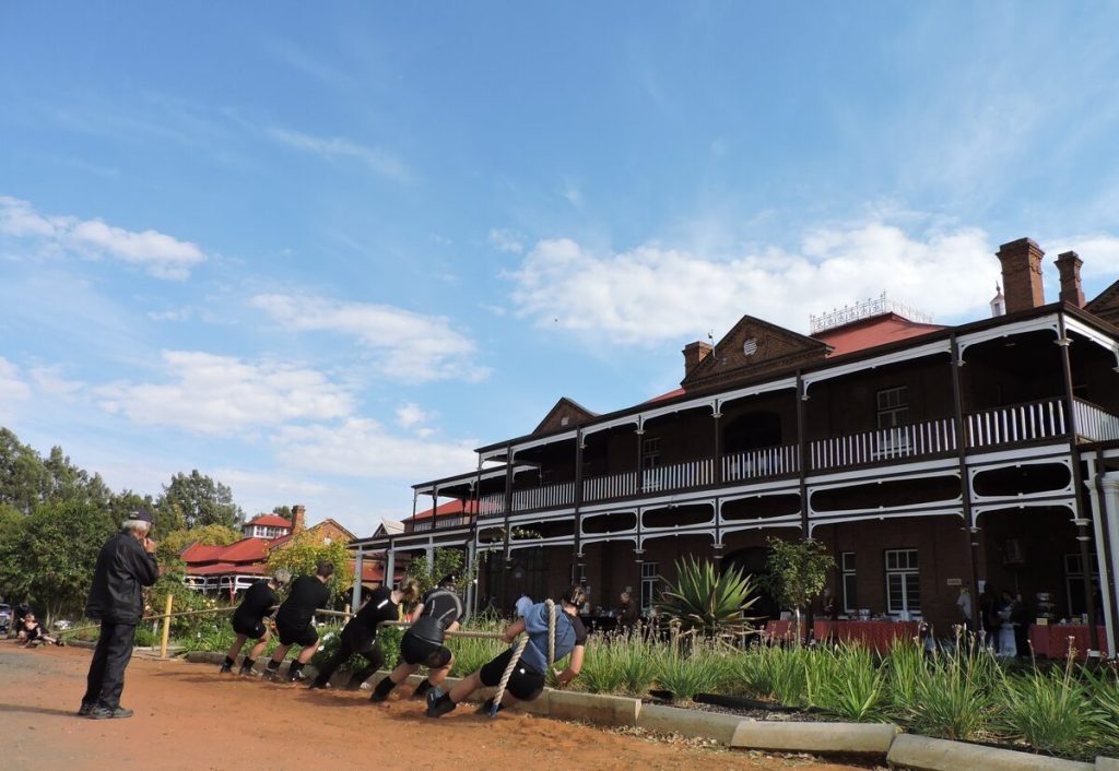 tug-of-war in front of McGregor Museum