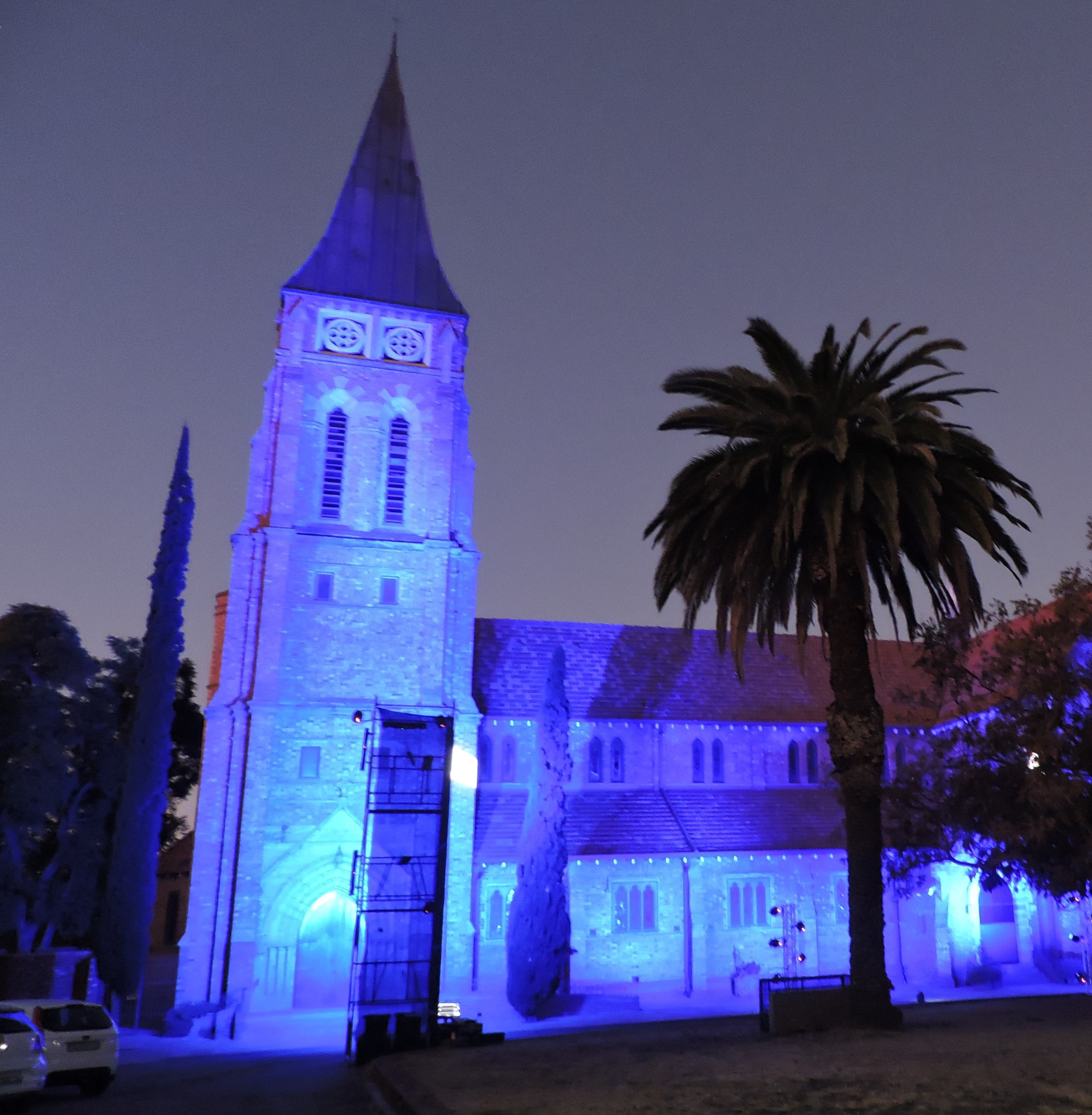 Cathedral in Kimberley lit blue to raise awareness of persisting asbestos dangers