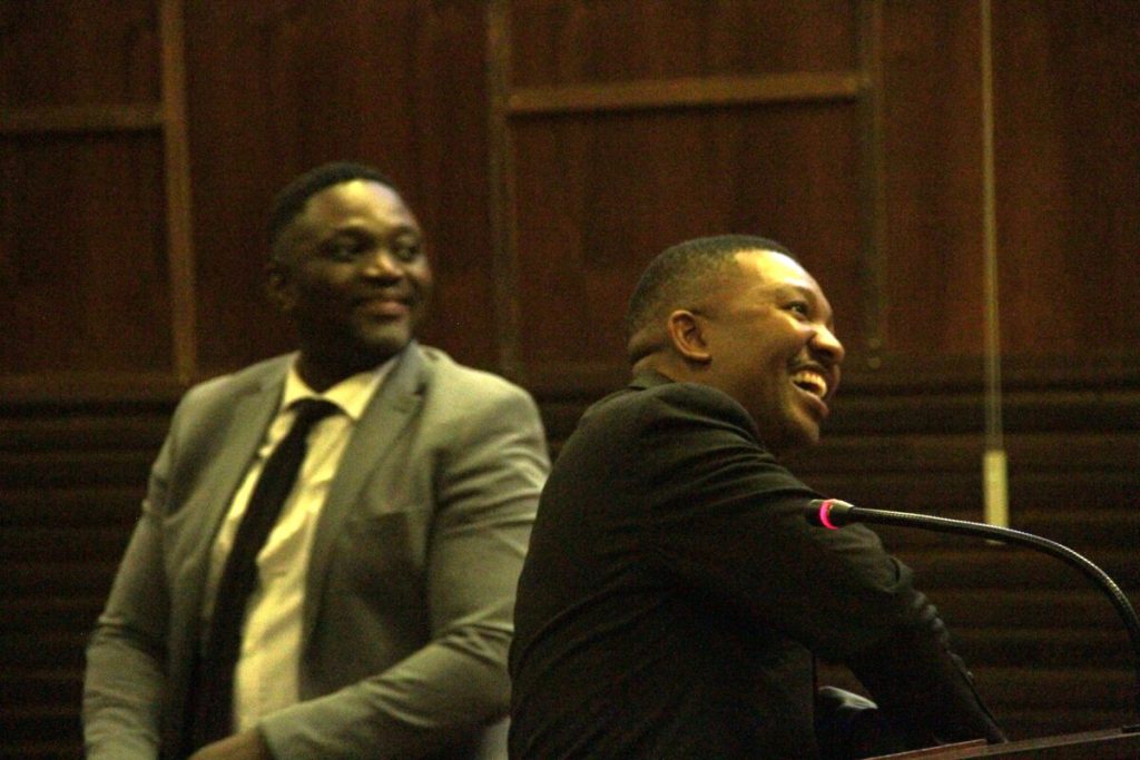 Mbulelo Bosman, a suspended employee and former director, and Thapelo January, Northern Cape Cricket's suspended CEO, in court on Friday, 24 October.