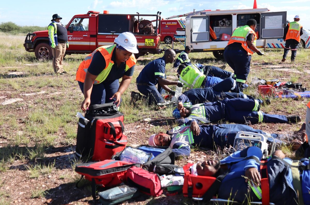 Medical professionals treating "casaulties" during the emergency drill