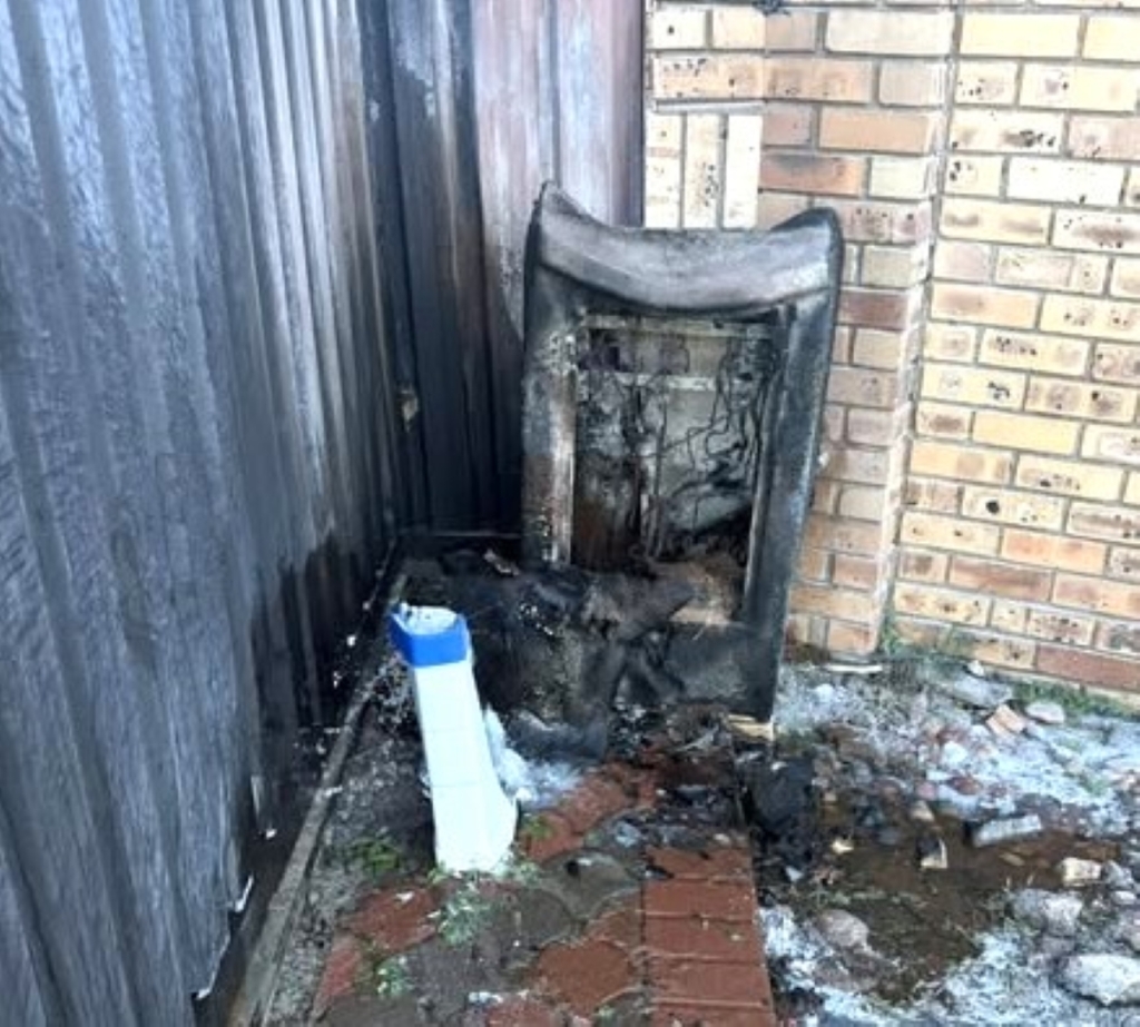 Pillar box in Royldene, Kimberley, set alight.