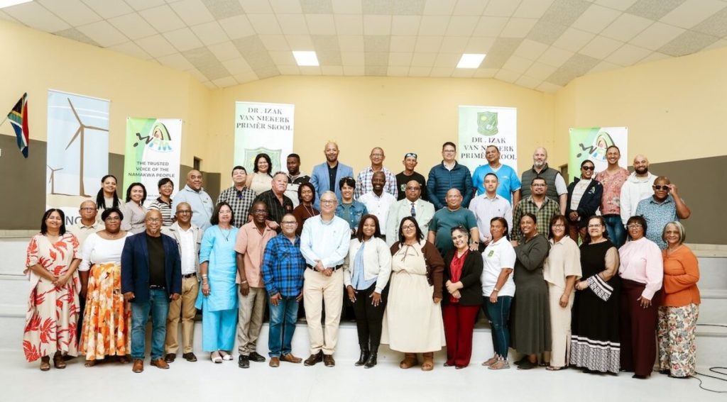 Stakeholders at the ribbon-cutting ceremony of the newly completed school hall of Dr Izak van Niekerk Primary School in Springbok.