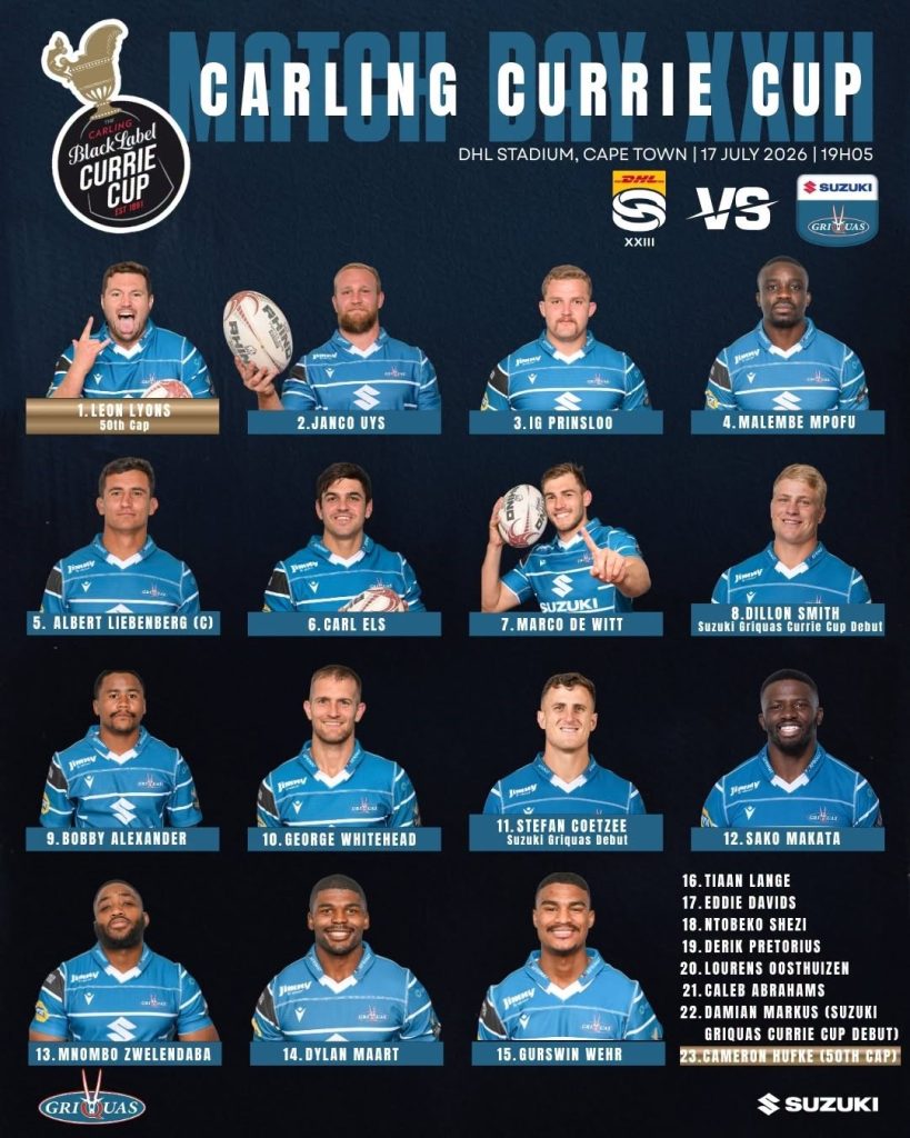 The Griquas team for the first Currie Cup match was announced.