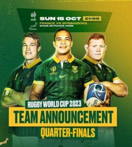 Ervare Springbokspan aangewys vir RWB kwarteindstryd