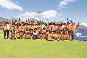 Pakistani Women cricketers show Mbekweni Primary girls how its done