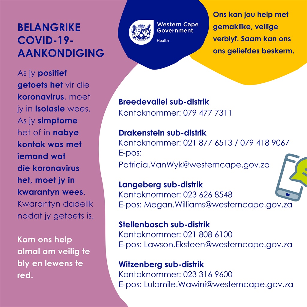 Belangrike kontakbesonderhede. Grafiek: Departemen