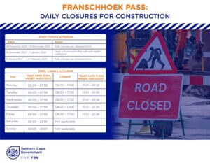 Franschhoekpas weer op weeksdae gesluit
