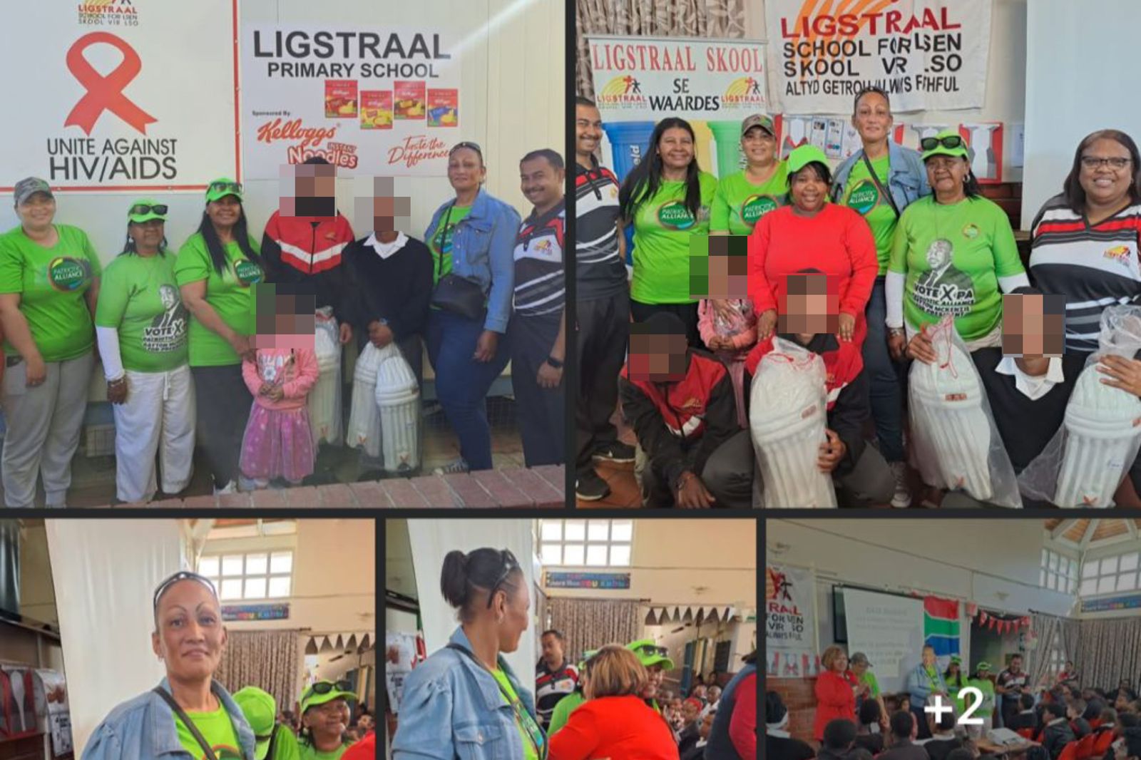 Lede van die Patriotic Alliance (PA) deel verlede week krieket oerusting by Ligstraal Primêre Skool in die Paarl uit. Foto: Skermgreep