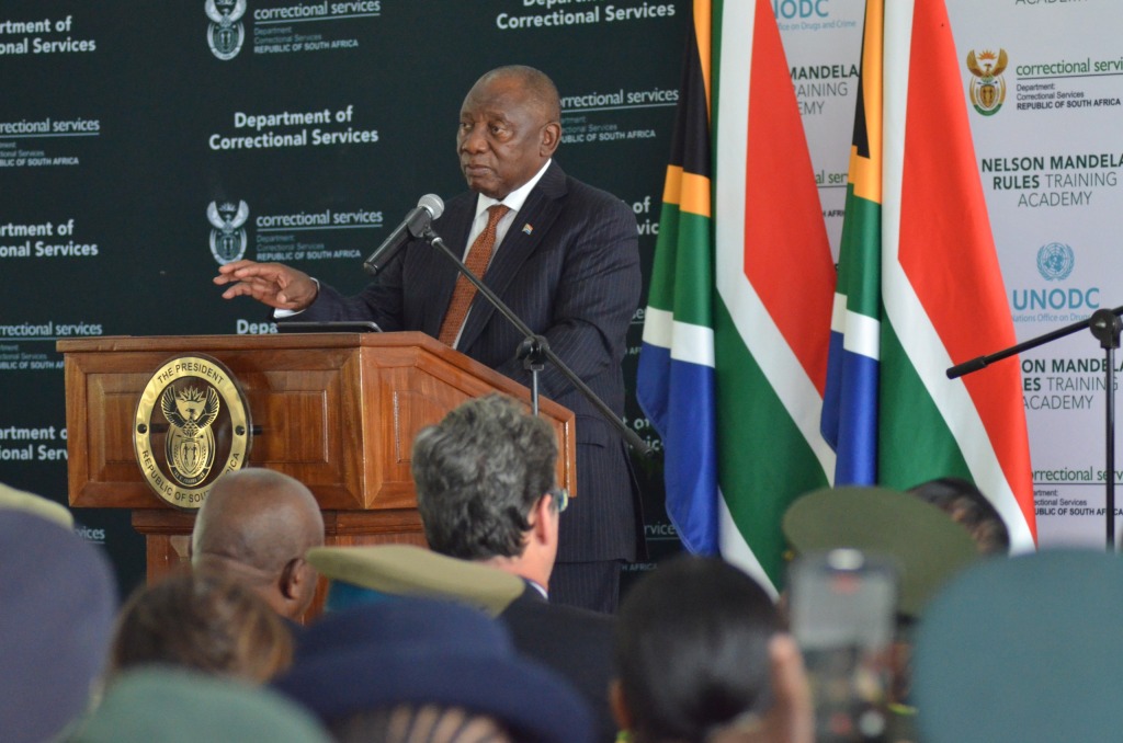 Ramaphosa addresses various dignitaries and guests.
