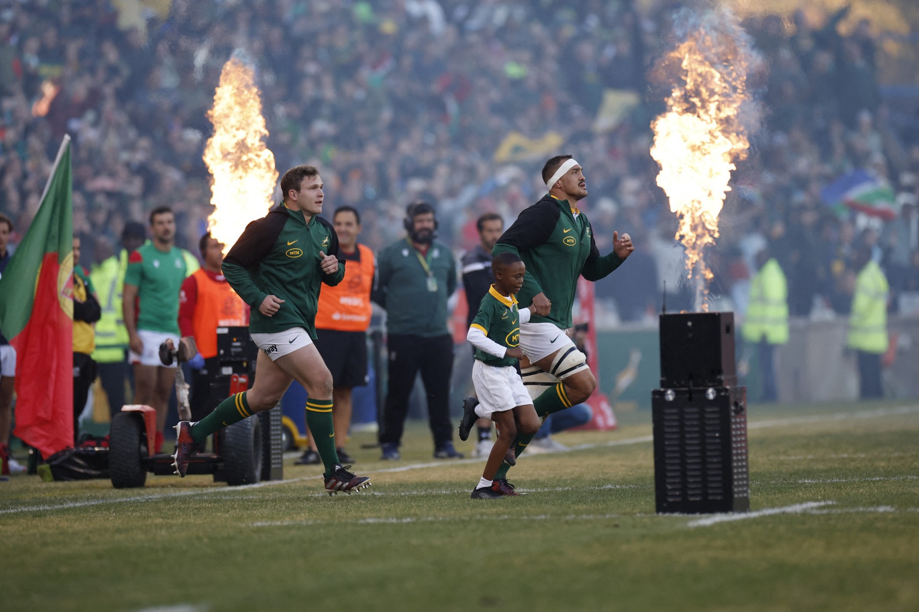 Salmaan Moerat runs in the pitch during the International rugby union match between South Africa and Portugal