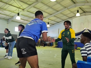 Vier Blitsbokke kuier saam leerders by Paarlse skool