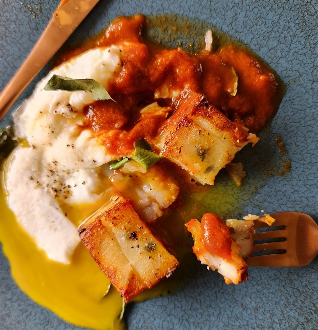 Deonstructed potato and egg curry.