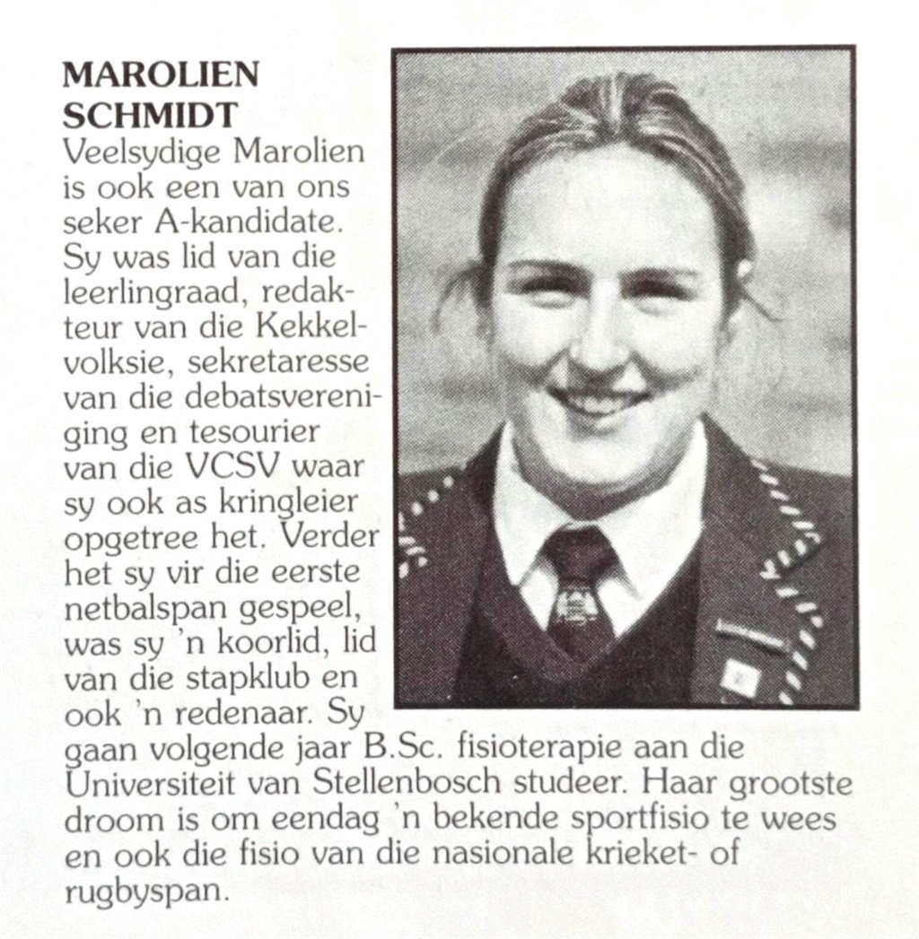 Marolien Schmidt excelled in academics, culture an