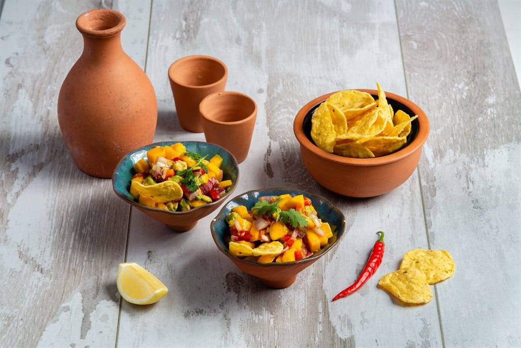 Tortilla chips and mango guacamole.