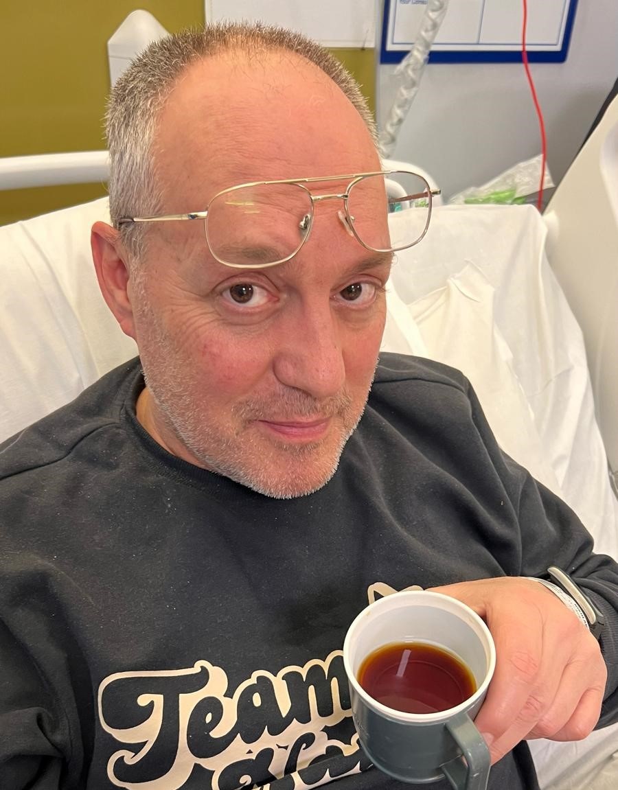 Catherine White's dad in a London hospital enjoyin