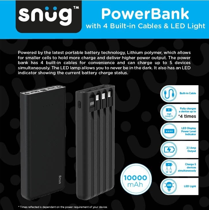 Snug - 10000mAh 4 Cable Powerbank