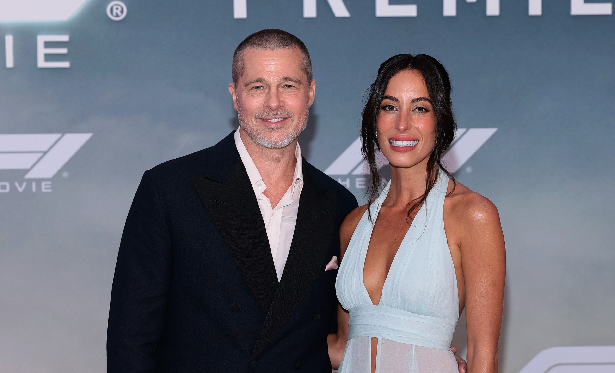 Brad Pitt and Ines de Ramon attend the Apple Original Films & Warner Bros. Pictures "F1" World Premiere in Times Square on June 16, 2025 in New York City. Dimitrios Kambouris/Getty Images/AFP