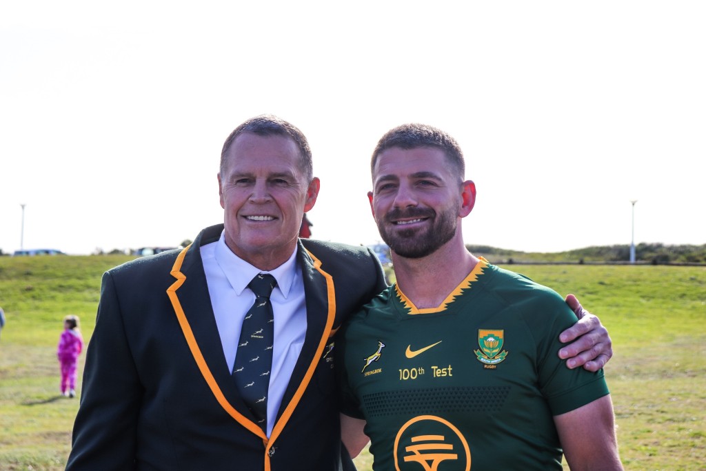 Head coach, Rassie Erasmus and Willie le Roux ahead of the Castle Lager test series against Italy in Gqeberha.