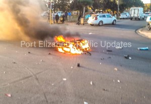 Two Checkers scooters ablaze, R75 protests halt