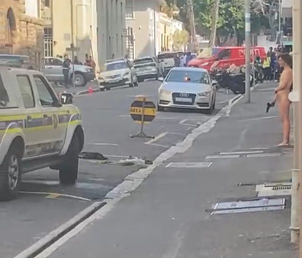 WATCH: Nude gunman causes chaos outside Western Cape High Court
