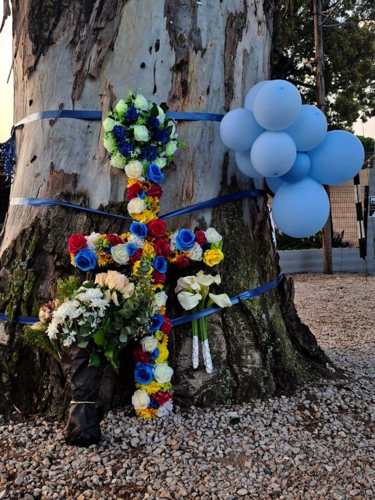 Flowers and balloons left at the scene shortly after the horrific accident in Walmer.
