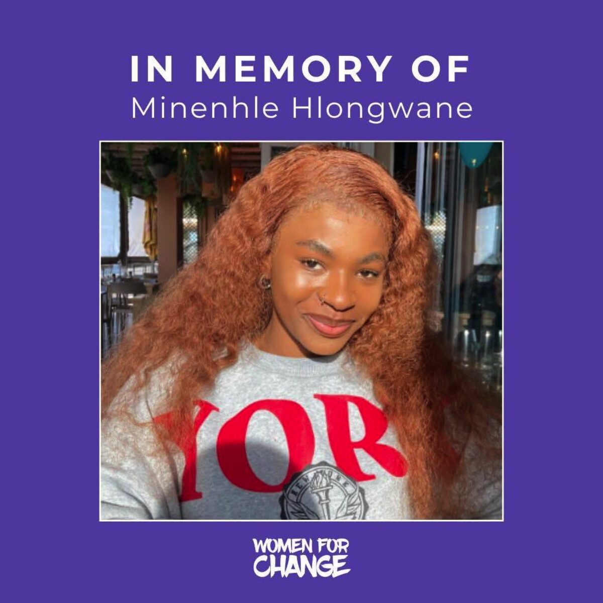 Minenhle Sbusisiwe Happiness Hlongwane (23) was stabbed to death at an off-campus residence in Summerstrand on 13 October.