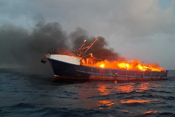 A fishing vessel caught fire off Noordhoek, Gqeberha yesterday.