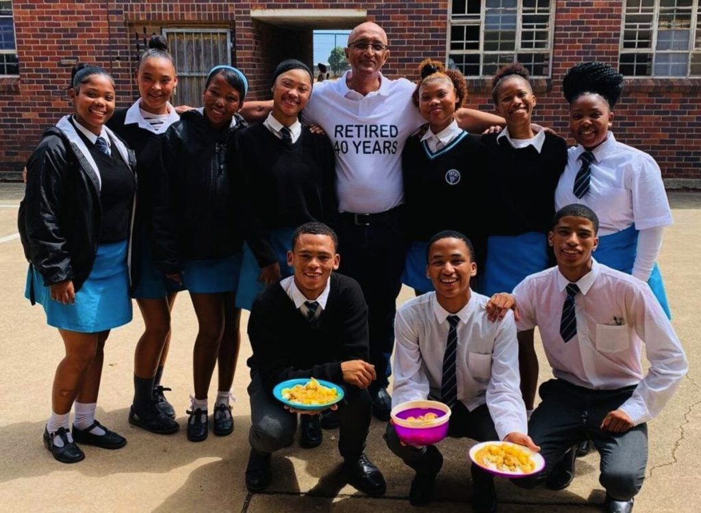 Learners from Chatty Senior Secondary School bid farewell to Deputy Principal Cedric Frank. 