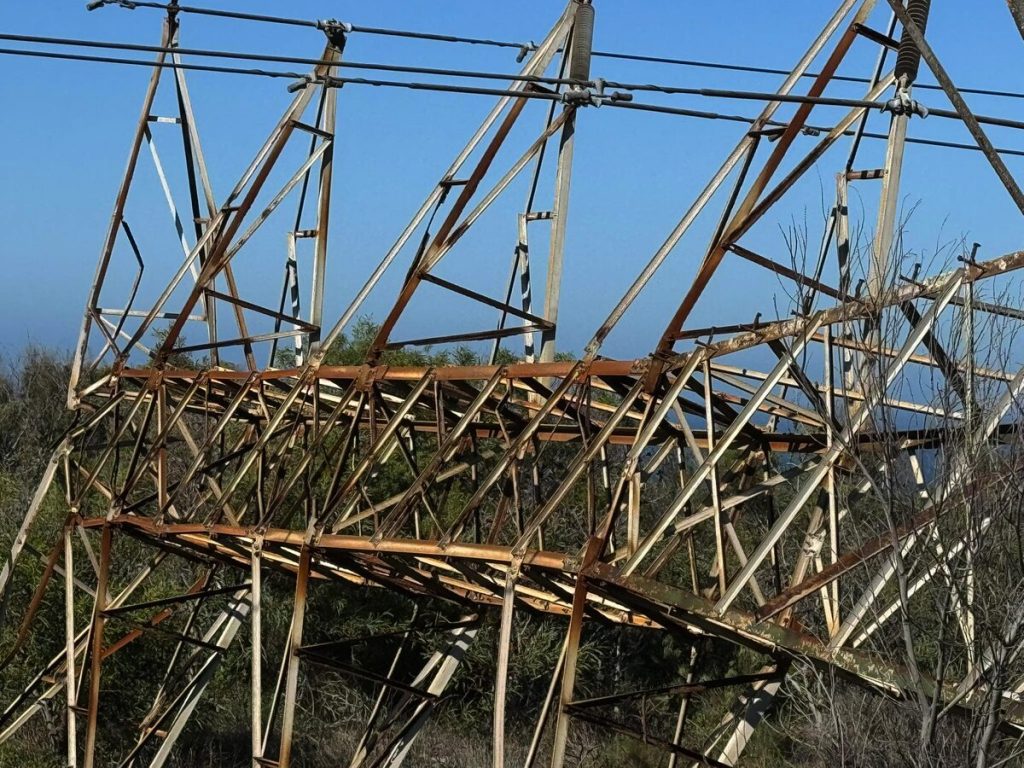 A transmission pylon that collapsed on 11 March